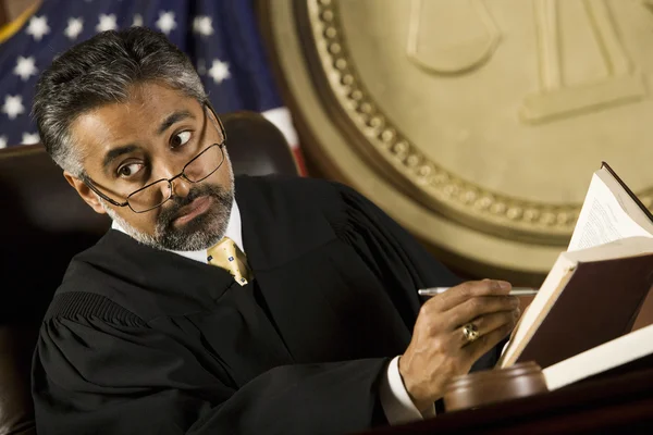 Judge Noting Important Points In Courtroom — Stock Photo, Image