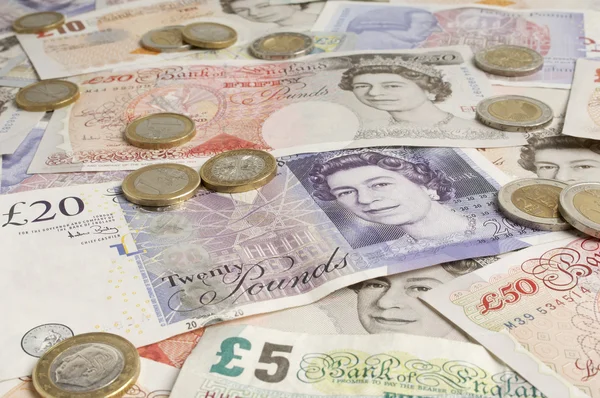 Brittiska sedlarna och mynten — Stockfoto