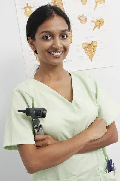 Happy Nurse Holding Otoscope — Stock Photo, Image