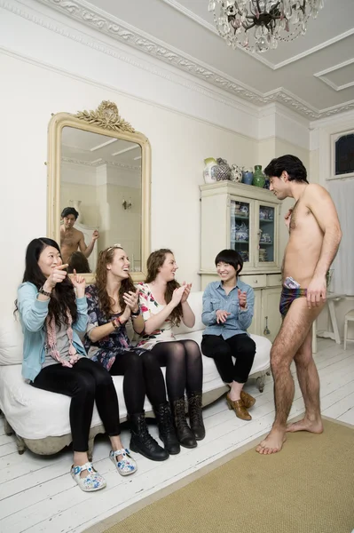 Young females enjoying male stripper — Stock Photo, Image