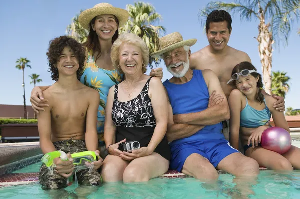 Girl with brother parents and grandparents — Stock Photo, Image