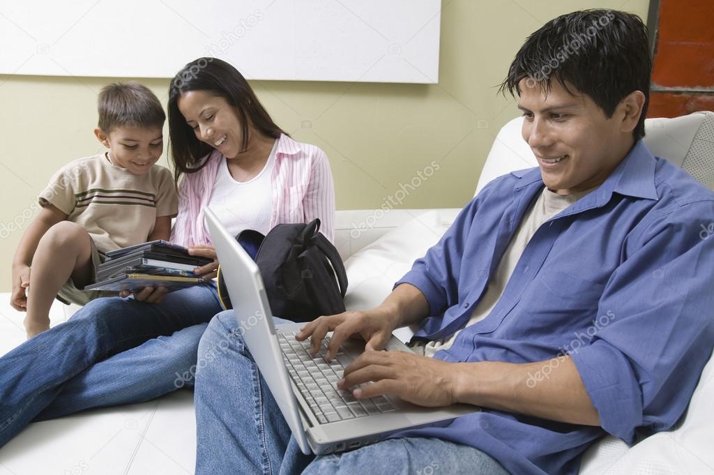 Father Using Laptop