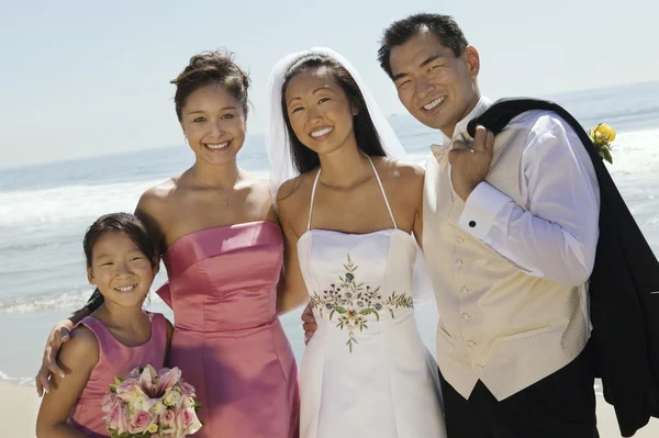 Bride and Groom with bridesmaid and sister — Stock Photo, Image