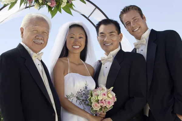 Bride and Groom with father and best man — Stock Photo, Image