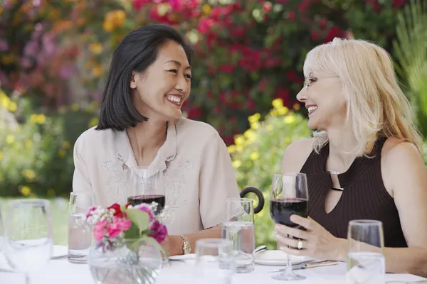 Femmes assises avec des verres à vin — Photo