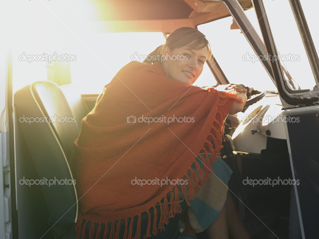 Woman in poncho