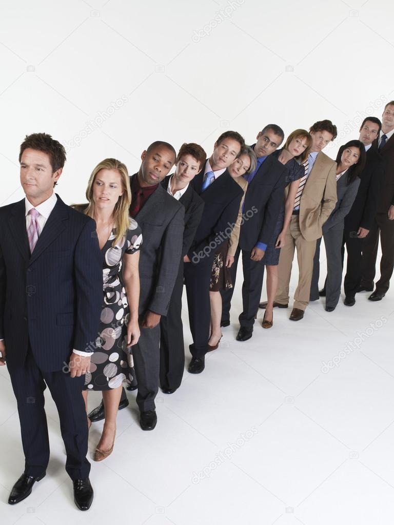 Line of Businesspeople leaning over