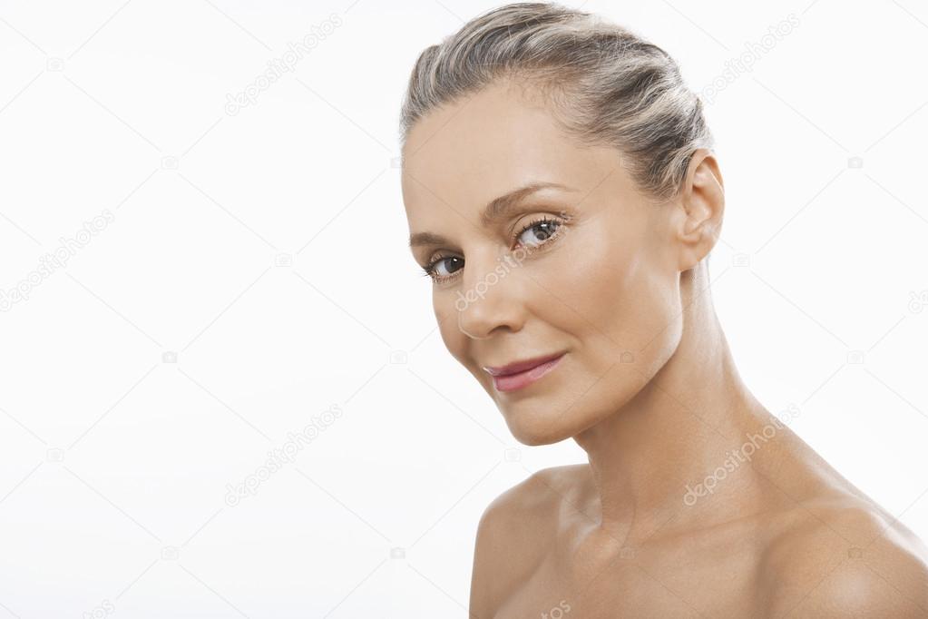 Middle-Aged Woman head tilted forward