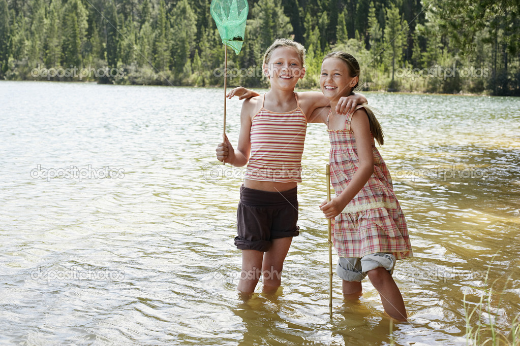 Girls Playing in Lake