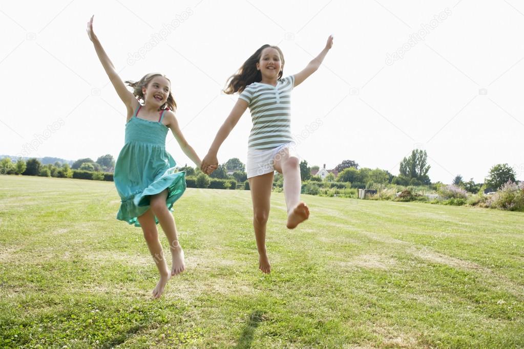 Girls Running and jumping
