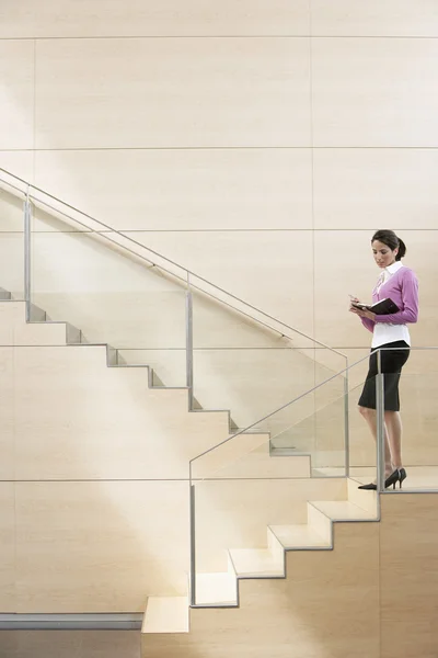 Merdiven üzerinde duran iş kadını — Stok fotoğraf