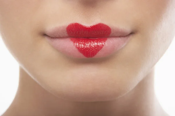 Labbra dipinte con cuore rossetto — Foto Stock