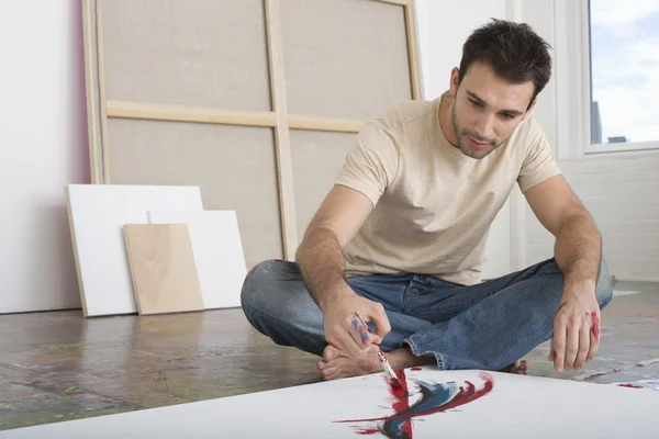 Artist Working on Canvas — Stock Photo, Image