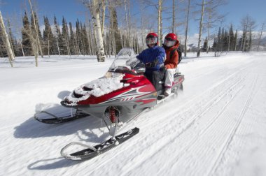Couple driving snowmobile clipart