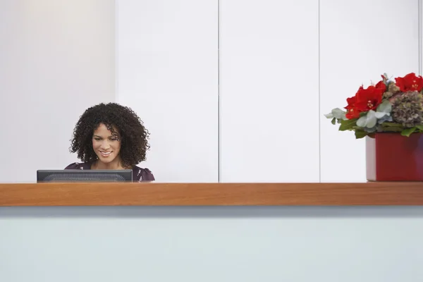 Receptionist Using Computer — Stock Photo, Image
