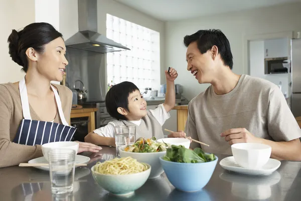 Family interacting before meal — Stock Photo, Image