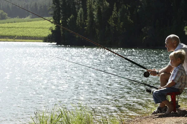 Grandfather and Grandson Fishing — Stock Photo, Image