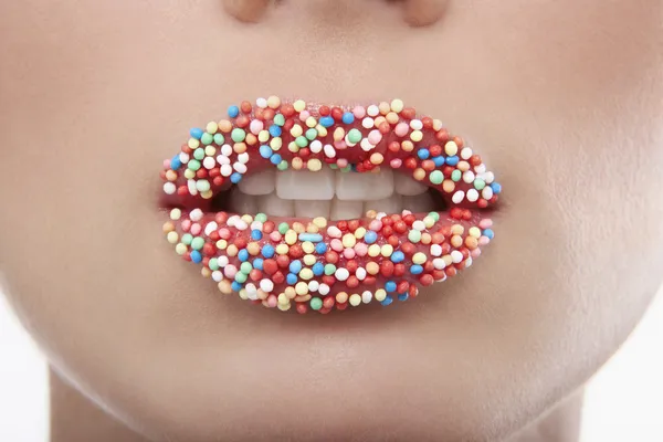 Lips Covered in Sprinkles — Stock Photo, Image