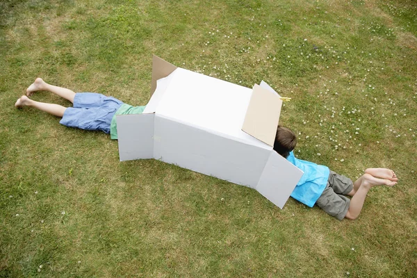 Boys   in cardboard box — Stock Photo, Image