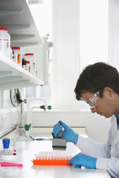 Lab Worker Processing Vials — Stock Photo, Image