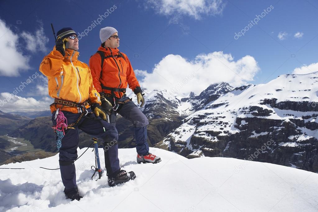 Climbers on snowy peak