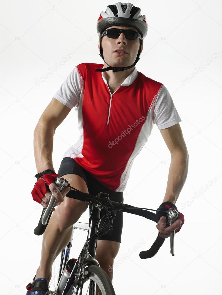Bicyclist riding bicycle