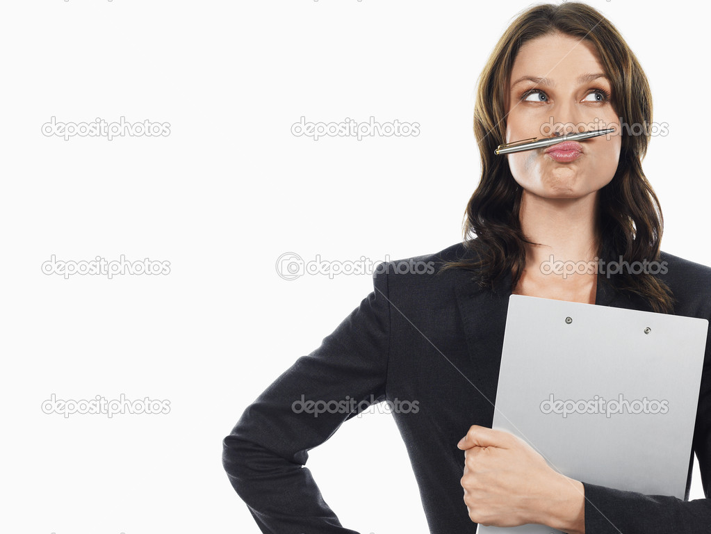 Businesswoman pulling funny face