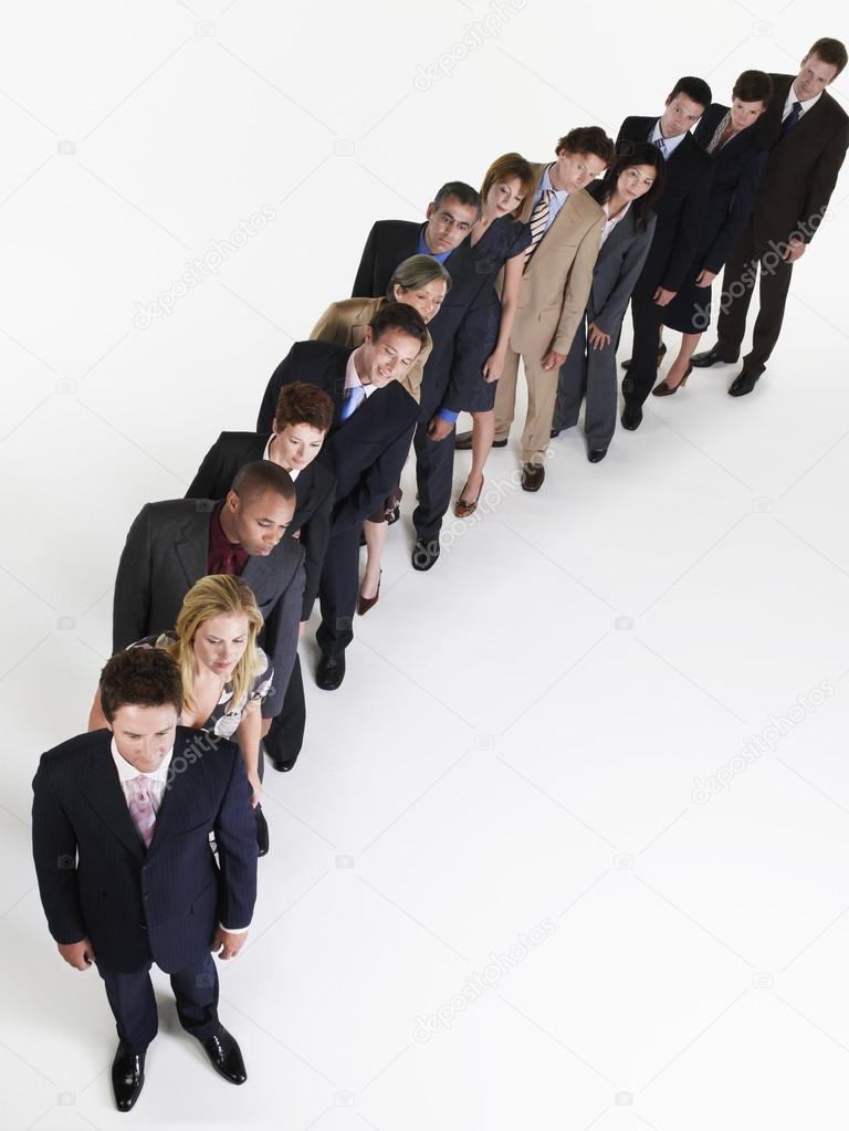 Line of Businesspeople leaning over