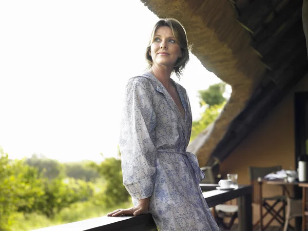 Adult woman on terrace — Stock Photo, Image