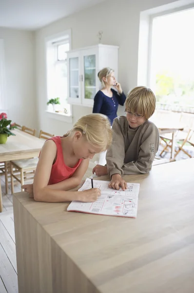 Brother and Sister Doing Homework — Stock Photo, Image