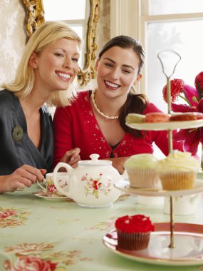Women Dining in Tea Room clipart