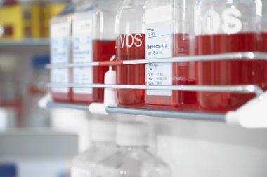 Red chemicals in laboratory clipart