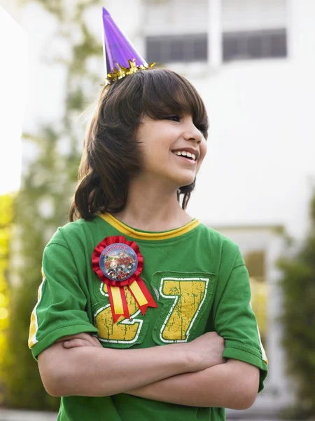 Boy  in party hat laughing — Stock Photo, Image