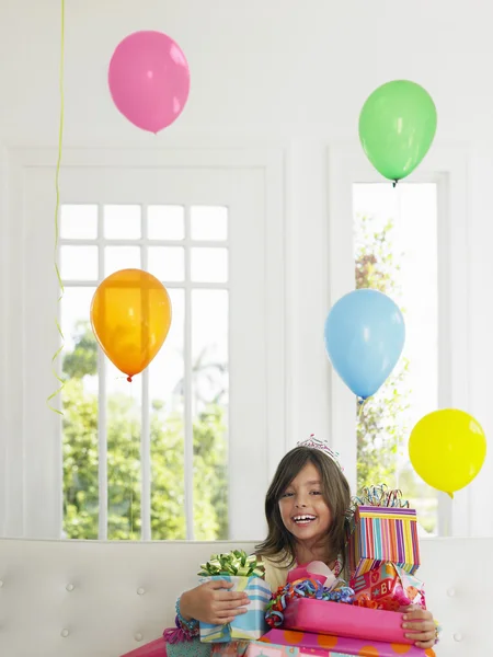 Young girl  with birthday presents — Stock Photo, Image