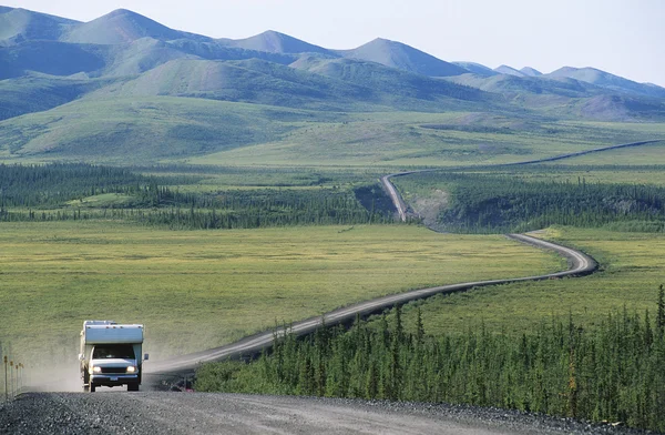 Camper van on road — Stock Photo, Image