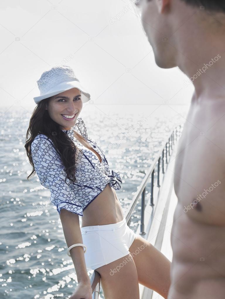 Young woman and man flirting