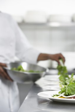 Şef salata mutfakta hazırlanması