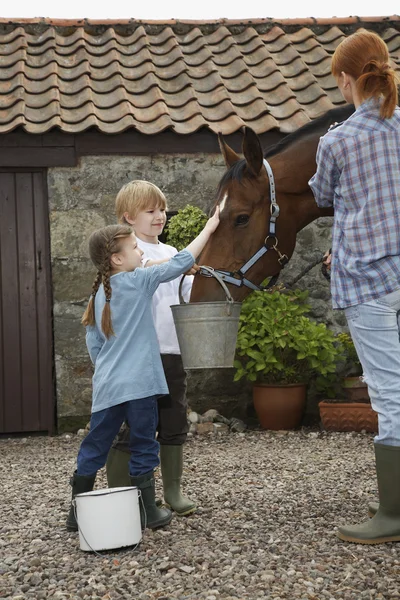 Gyerekek Petting ló — Stock Fotó