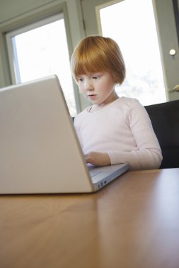 Dizüstü bilgisayar kullanan küçük kız