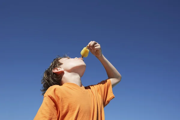 アイス キャンデーを食べる少年 — ストック写真