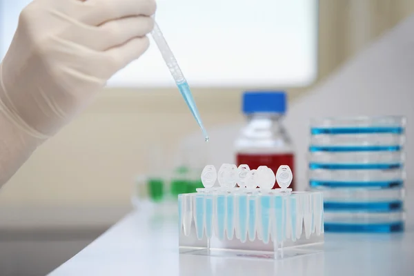 Scientist filling test tubes — Stock Photo, Image