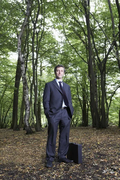 businessman standing in forest