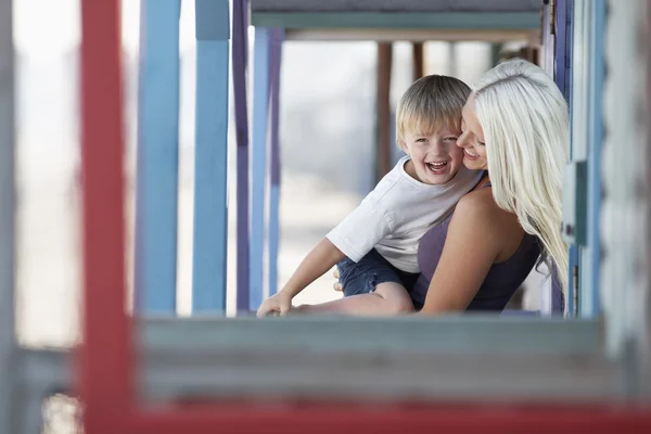 Blonde beautiful mother with son — Stock Photo, Image