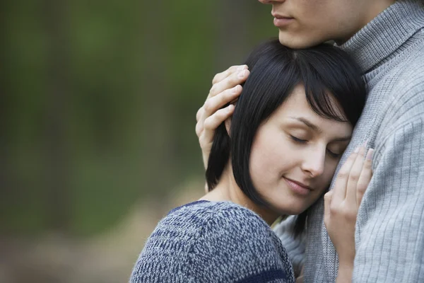 Woman Laying Head on Chest of Man — Stock Photo, Image