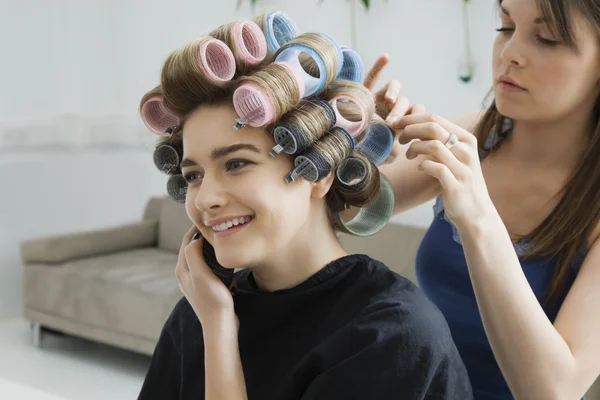 Female Model with curlers — Stock Photo, Image