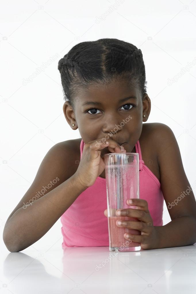 Girl Drinking Fruit Smoothie