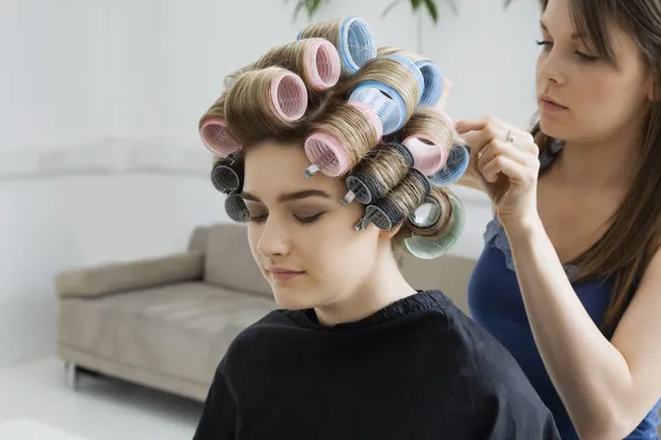 Female Model with curlers — Stock Photo, Image