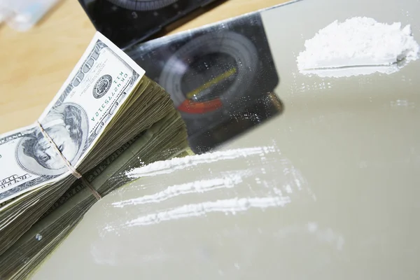 Rows of cocaine on mirror — Stock Photo, Image