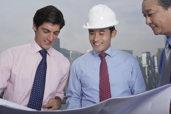 Businessmen reading blueprints — Stock Photo, Image