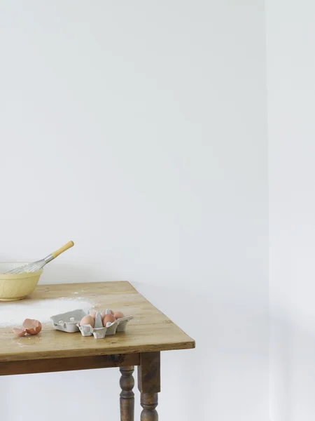 Bowl, eggs and flour — Stock Photo, Image